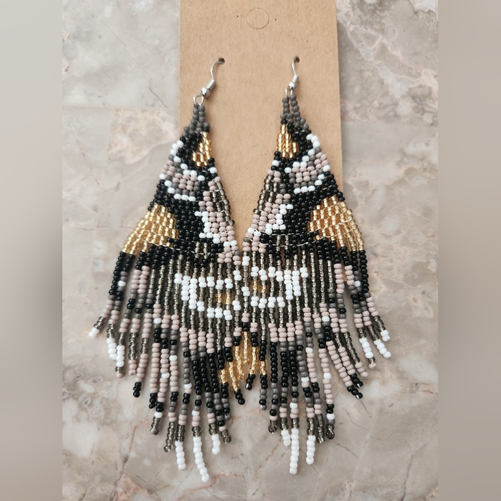 Fringe Beaded Earrings Southwestern Bohemian Cowgirl Handmade